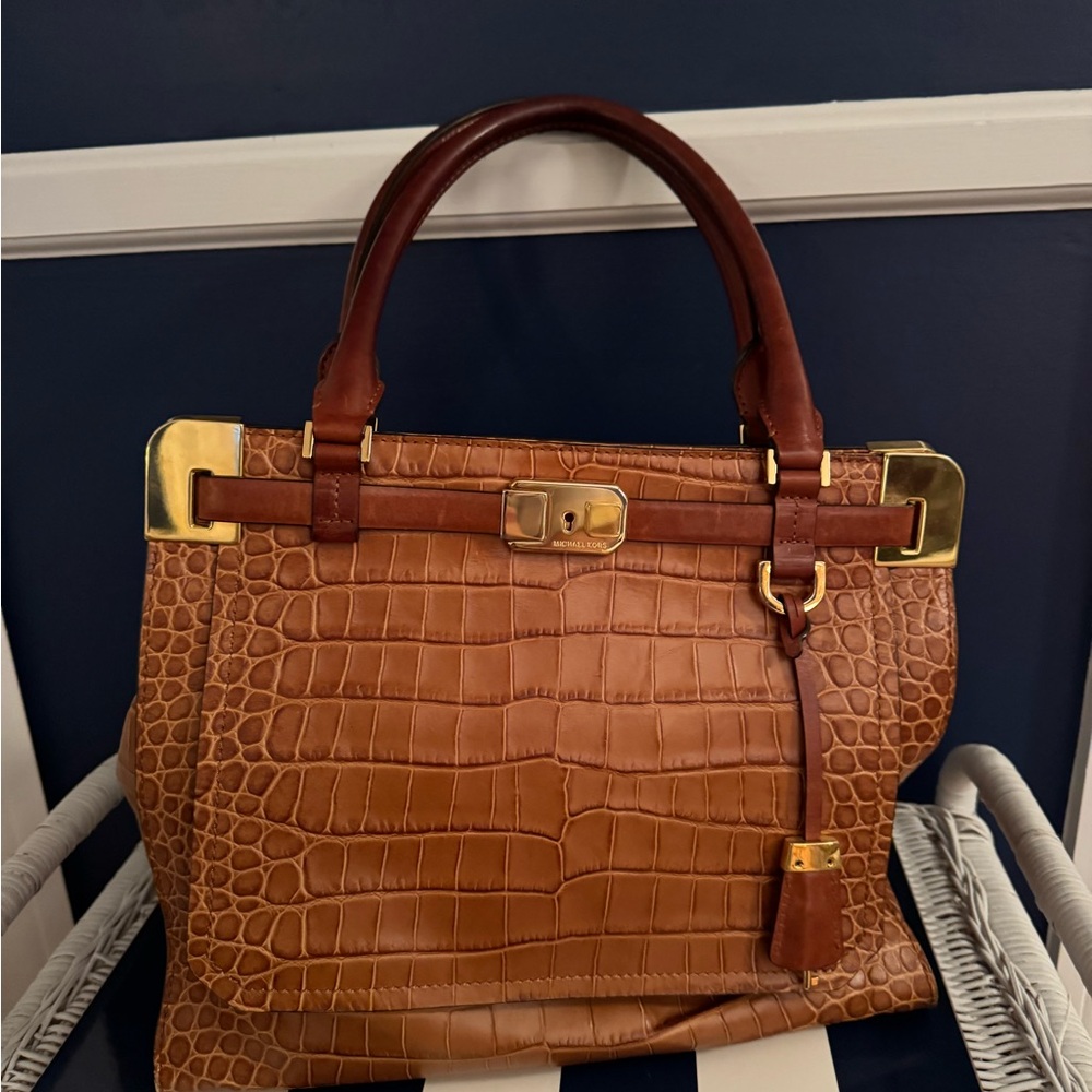 Michael Kors Elegant Brown Crocodile-Embossed Handbag